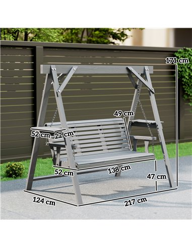 Outsunny Three-Seater Wooden Swing Bench, Dark Grey