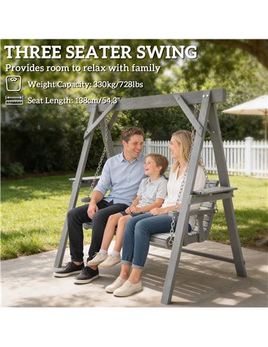 Outsunny Three-Seater Wooden Swing Bench, Dark Grey