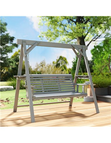 Outsunny Three-Seater Wooden Swing Bench, Dark Grey