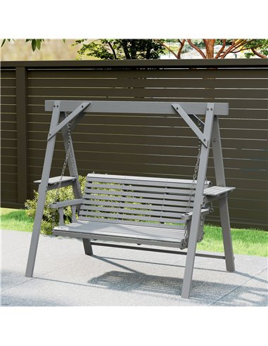 Outsunny Three-Seater Wooden Swing Bench, Dark Grey