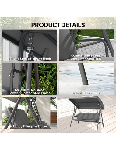 Outsunny Three-Seater Garden Swing Seat - Dark Grey