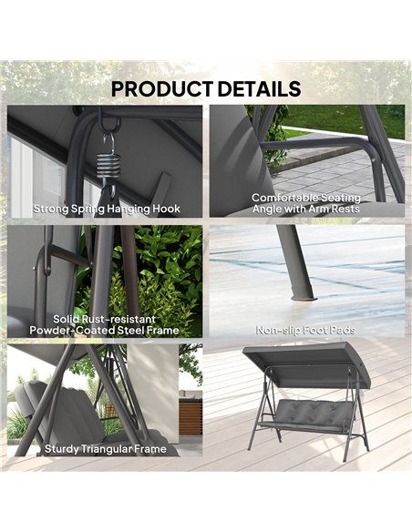 Outsunny Three-Seater Garden Swing Seat - Dark Grey - pic 182899 | FastDaddyshop