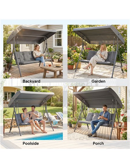 Outsunny Three-Seater Garden Swing Seat - Dark Grey - pic 182900 | FastDaddyshop