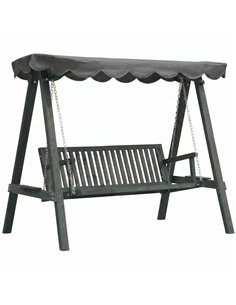Outsunny 3 Seater Garden Swing Seat with Canopy, Wooden Swing Chair, Outdoor Hammock Bench for Balcony Patio Porch, Grey