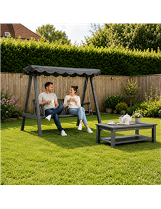 Outsunny 3 Seater Garden Swing Seat with Canopy, Wooden Swing Chair, Outdoor Hammock Bench for Balcony Patio Porch, Grey 2