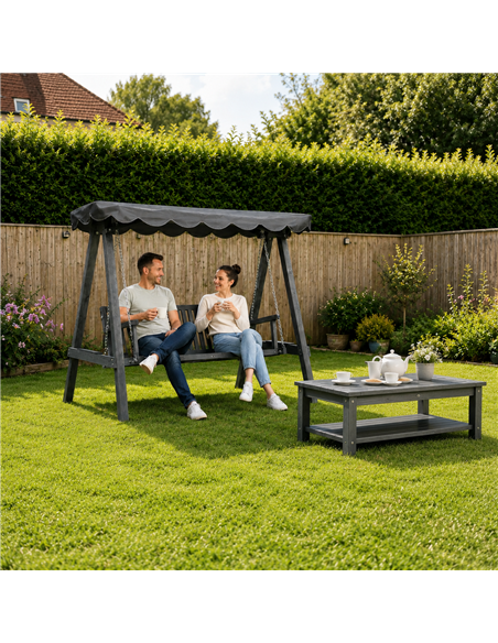 Outsunny 3 Seater Garden Swing Seat with Canopy, Wooden Swing Chair, Outdoor Hammock Bench for Balcony Patio Porch, Grey - pic 182913 | FastDaddyshop