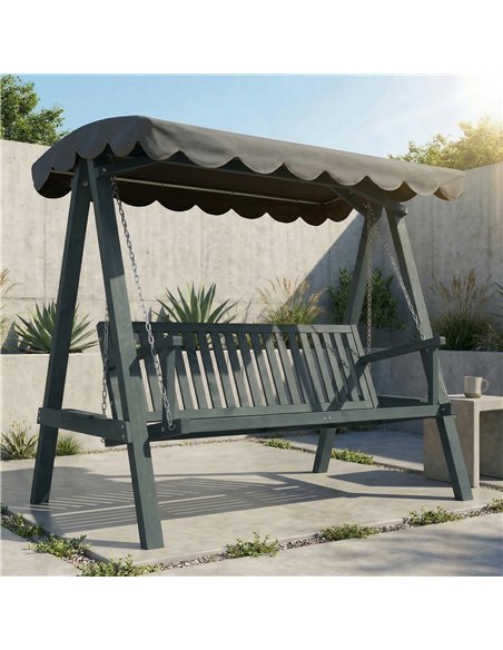 Outsunny 3 Seater Garden Swing Seat with Canopy, Wooden Swing Chair, Outdoor Hammock Bench for Balcony Patio Porch, Grey - pic 182919 | FastDaddyshop