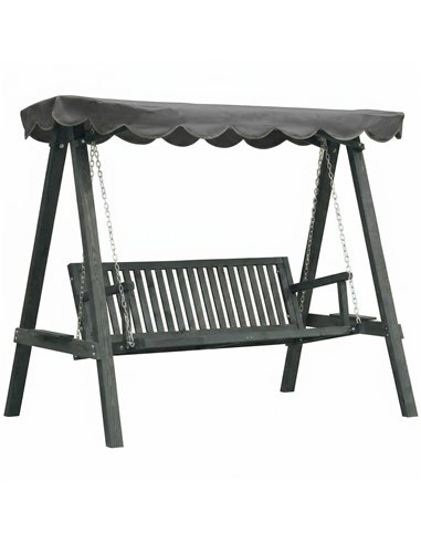 Outsunny 3 Seater Garden Swing Seat with Canopy, Wooden Swing Chair, Outdoor Hammock Bench for Balcony Patio Porch, Grey