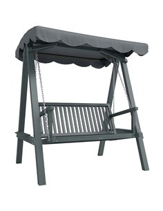 Outsunny 2 Seater Garden Swing Seat with Canopy, Wooden Swing Chair, Outdoor Hammock Bench for Balcony Patio Porch, Grey