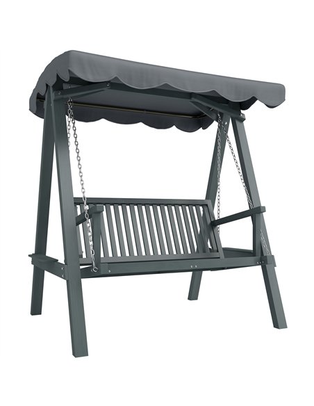 Outsunny 2 Seater Garden Swing Seat with Canopy, Wooden Swing Chair, Outdoor Hammock Bench for Balcony Patio Porch, Grey - pic 182921 | FastDaddyshop