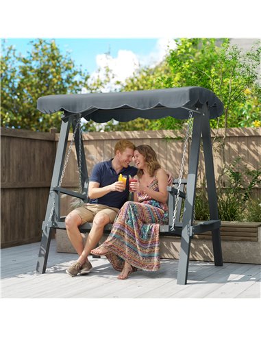 Outsunny 2 Seater Garden Swing Seat with Canopy, Wooden Swing Chair, Outdoor Hammock Bench for Balcony Patio Porch, Grey