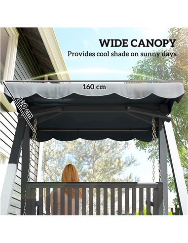 Outsunny 2 Seater Garden Swing Seat with Canopy, Wooden Swing Chair, Outdoor Hammock Bench for Balcony Patio Porch, Grey