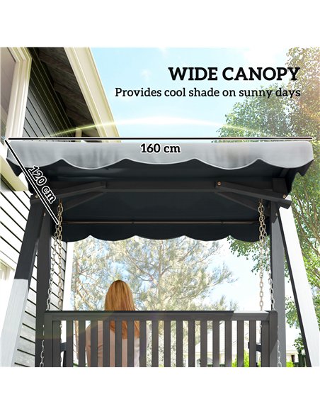 Outsunny 2 Seater Garden Swing Seat with Canopy, Wooden Swing Chair, Outdoor Hammock Bench for Balcony Patio Porch, Grey - pic 182924 | FastDaddyshop