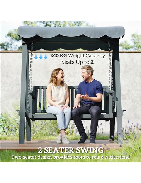 Outsunny 2 Seater Garden Swing Seat with Canopy, Wooden Swing Chair, Outdoor Hammock Bench for Balcony Patio Porch, Grey - pic 182926 | FastDaddyshop