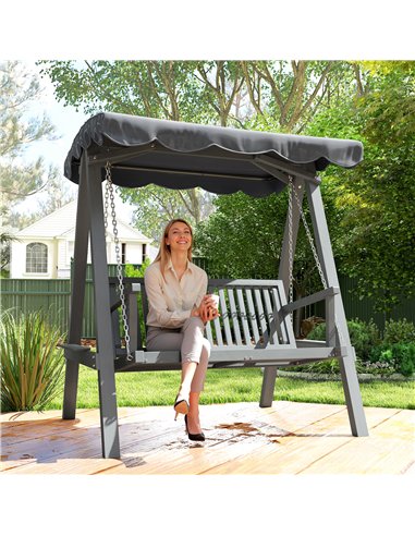 Outsunny 2 Seater Garden Swing Seat with Canopy, Wooden Swing Chair, Outdoor Hammock Bench for Balcony Patio Porch, Grey