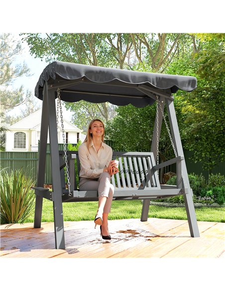 Outsunny 2 Seater Garden Swing Seat with Canopy, Wooden Swing Chair, Outdoor Hammock Bench for Balcony Patio Porch, Grey - pic 182927 | FastDaddyshop
