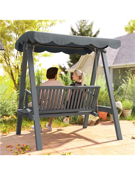 Outsunny 2 Seater Garden Swing Seat with Canopy, Wooden Swing Chair, Outdoor Hammock Bench for Balcony Patio Porch, Grey - pic 182928 | FastDaddyshop