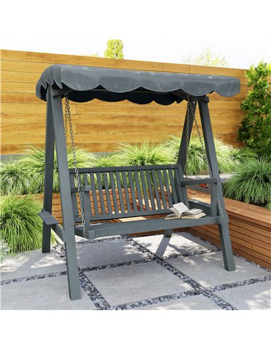 Outsunny 2 Seater Garden Swing Seat with Canopy, Wooden Swing Chair, Outdoor Hammock Bench for Balcony Patio Porch, Grey