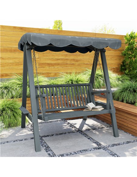 Outsunny 2 Seater Garden Swing Seat with Canopy, Wooden Swing Chair, Outdoor Hammock Bench for Balcony Patio Porch, Grey - pic 182929 | FastDaddyshop