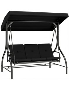 Outsunny 3 Seater Canopy Swing Chair, 2 in 1 Garden Swing Seat Bed, with Adjustable Canopy and Metal Frame, Black