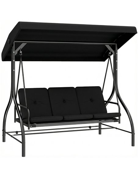 Outsunny 3 Seater Canopy Swing Chair, 2 in 1 Garden Swing Seat Bed, with Adjustable Canopy and Metal Frame, Black - pic 182930 | FastDaddyshop