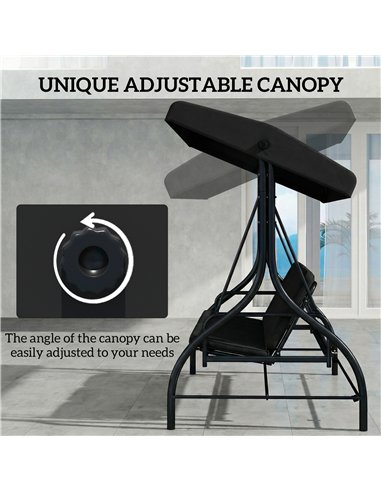 Outsunny 3 Seater Canopy Swing Chair, 2 in 1 Garden Swing Seat Bed, with Adjustable Canopy and Metal Frame, Black