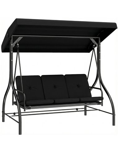 Outsunny 3 Seater Canopy Swing Chair, 2 in 1 Garden Swing Seat Bed, with Adjustable Canopy and Metal Frame, Black