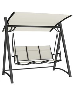 Outsunny 3 Seater Swing Chair, Garden Swing Bench with Adjustable Tilting Canopy, Breathable Mesh Seat 360 kg Capacity, White