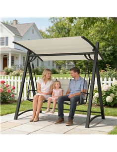 Outsunny 3 Seater Swing Chair, Garden Swing Bench with Adjustable Tilting Canopy, Breathable Mesh Seat 360 kg Capacity, White 2