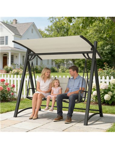 Outsunny 3 Seater Swing Chair, Garden Swing Bench with Adjustable Tilting Canopy, Breathable Mesh Seat 360 kg Capacity, White