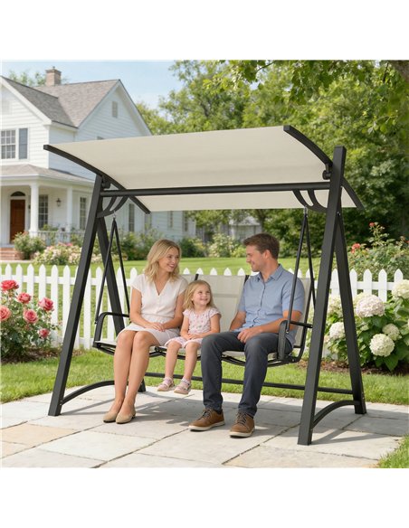 Outsunny 3 Seater Swing Chair, Garden Swing Bench with Adjustable Tilting Canopy, Breathable Mesh Seat 360 kg Capacity, White - pic 182940 | FastDaddyshop