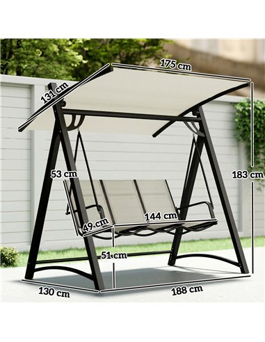 Outsunny 3 Seater Swing Chair, Garden Swing Bench with Adjustable Tilting Canopy, Breathable Mesh Seat 360 kg Capacity, White