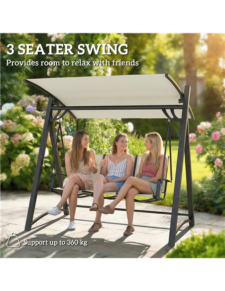 Outsunny 3 Seater Swing Chair, Garden Swing Bench with Adjustable Tilting Canopy, Breathable Mesh Seat 360 kg Capacity, White - pic 182942 | FastDaddyshop