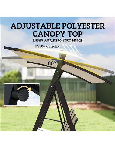 Outsunny 3 Seater Swing Chair, Garden Swing Bench with Adjustable Tilting Canopy, Breathable Mesh Seat 360 kg Capacity, White