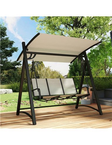 Outsunny 3 Seater Swing Chair, Garden Swing Bench with Adjustable Tilting Canopy, Breathable Mesh Seat 360 kg Capacity, White