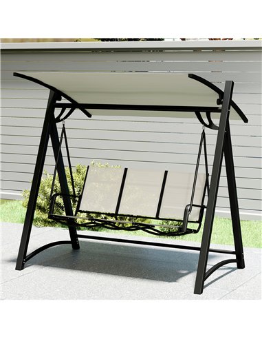 Outsunny 3 Seater Swing Chair, Garden Swing Bench with Adjustable Tilting Canopy, Breathable Mesh Seat 360 kg Capacity, White