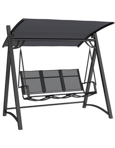Outsunny 3 Seater Swing Chair, Garden Swing Bench with Adjustable Tilting Canopy, Breathable Mesh Seat 360 kg Capacity, Grey