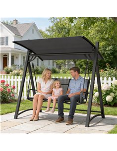 Outsunny 3 Seater Swing Chair, Garden Swing Bench with Adjustable Tilting Canopy, Breathable Mesh Seat 360 kg Capacity, Grey 2