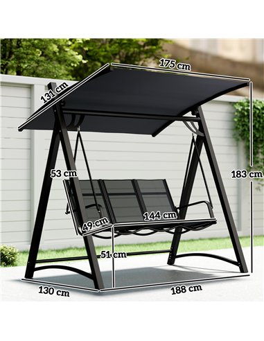Outsunny 3 Seater Swing Chair, Garden Swing Bench with Adjustable Tilting Canopy, Breathable Mesh Seat 360 kg Capacity, Grey