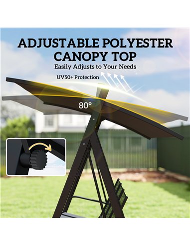 Outsunny 3 Seater Swing Chair, Garden Swing Bench with Adjustable Tilting Canopy, Breathable Mesh Seat 360 kg Capacity, Grey