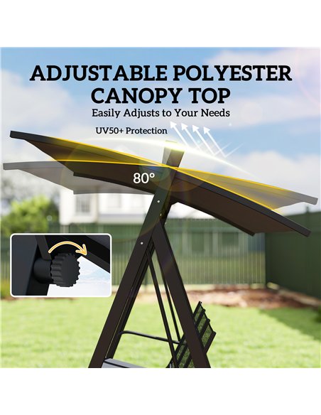 Outsunny 3 Seater Swing Chair, Garden Swing Bench with Adjustable Tilting Canopy, Breathable Mesh Seat 360 kg Capacity, Grey - pic 182953 | FastDaddyshop