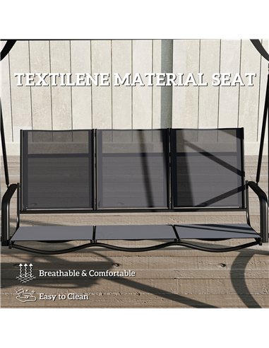 Outsunny 3 Seater Swing Chair, Garden Swing Bench with Adjustable Tilting Canopy, Breathable Mesh Seat 360 kg Capacity, Grey
