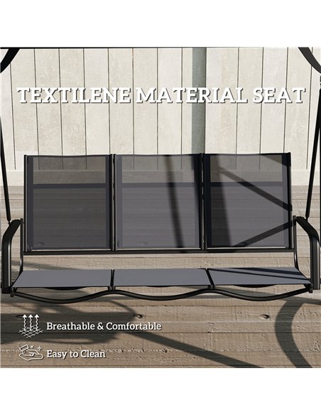 Outsunny 3 Seater Swing Chair, Garden Swing Bench with Adjustable Tilting Canopy, Breathable Mesh Seat 360 kg Capacity, Grey - pic 182954 | FastDaddyshop