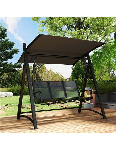 Outsunny 3 Seater Swing Chair, Garden Swing Bench with Adjustable Tilting Canopy, Breathable Mesh Seat 360 kg Capacity, Grey - pic 182955 | FastDaddyshop