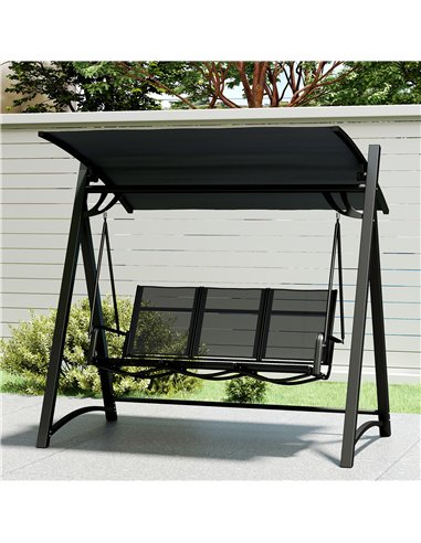 Outsunny 3 Seater Swing Chair, Garden Swing Bench with Adjustable Tilting Canopy, Breathable Mesh Seat 360 kg Capacity, Grey