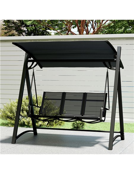 Outsunny 3 Seater Swing Chair, Garden Swing Bench with Adjustable Tilting Canopy, Breathable Mesh Seat 360 kg Capacity, Grey - pic 182956 | FastDaddyshop
