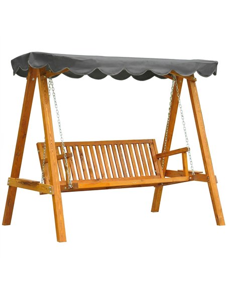 Outsunny 3 Seater Garden Swing Seat with Canopy, Wooden Swing Chair, Outdoor Hammock Bench for Balcony Patio Porch, Dark Grey - pic 182966 | FastDaddyshop
