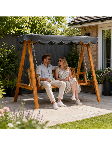 Outsunny 3 Seater Garden Swing Seat with Canopy, Wooden Swing Chair, Outdoor Hammock Bench for Balcony Patio Porch, Dark Grey - pic 182967 | FastDaddyshop