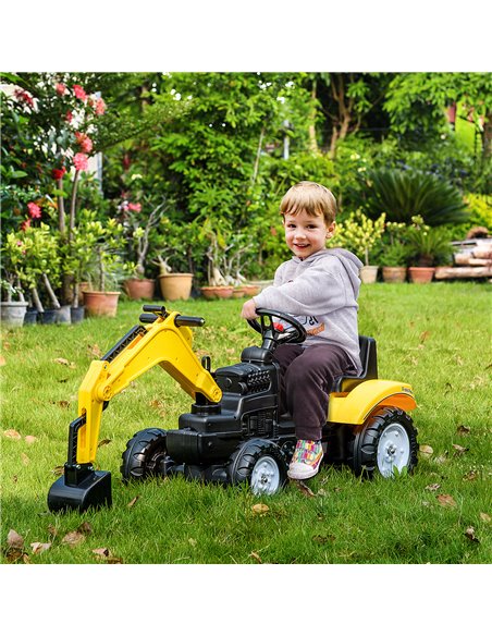HOMCOM 3+ Ride-on Toy Pedal Digger Car with Horn, Yellow - pic 18297 | FastDaddyshop