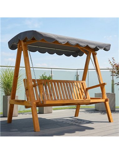 Outsunny 3 Seater Garden Swing Seat with Canopy, Wooden Swing Chair, Outdoor Hammock Bench for Balcony Patio Porch, Dark Grey
